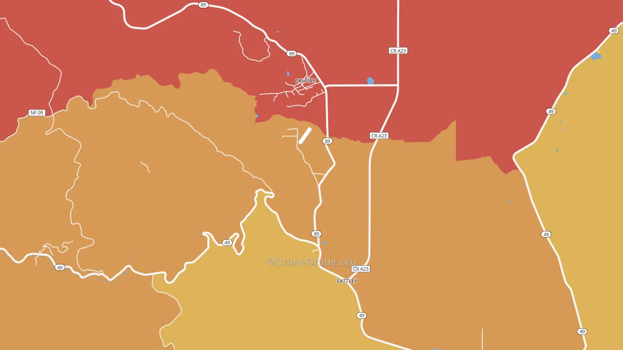 Sattley, CA Map of Robbery Rates
