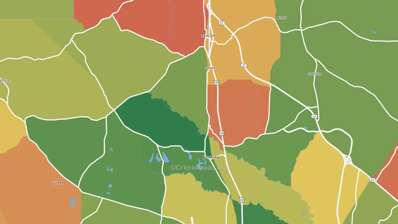 Saucier, MS Map of Robbery Rates