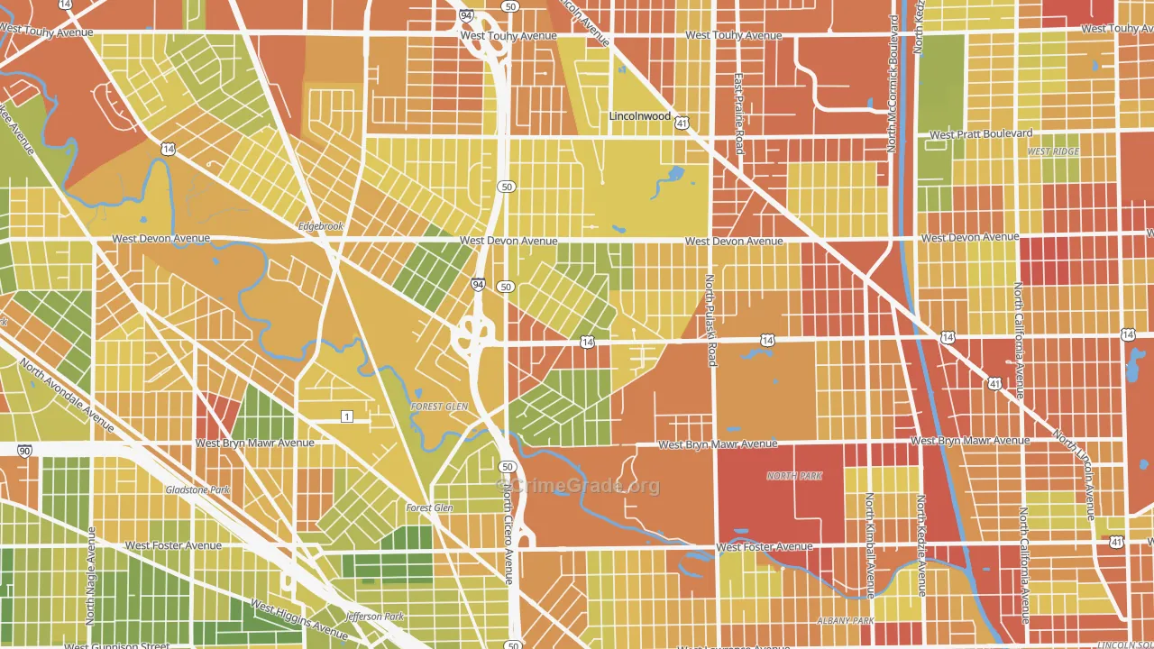 Sauganash, Chicago, IL Map of Robbery Rates