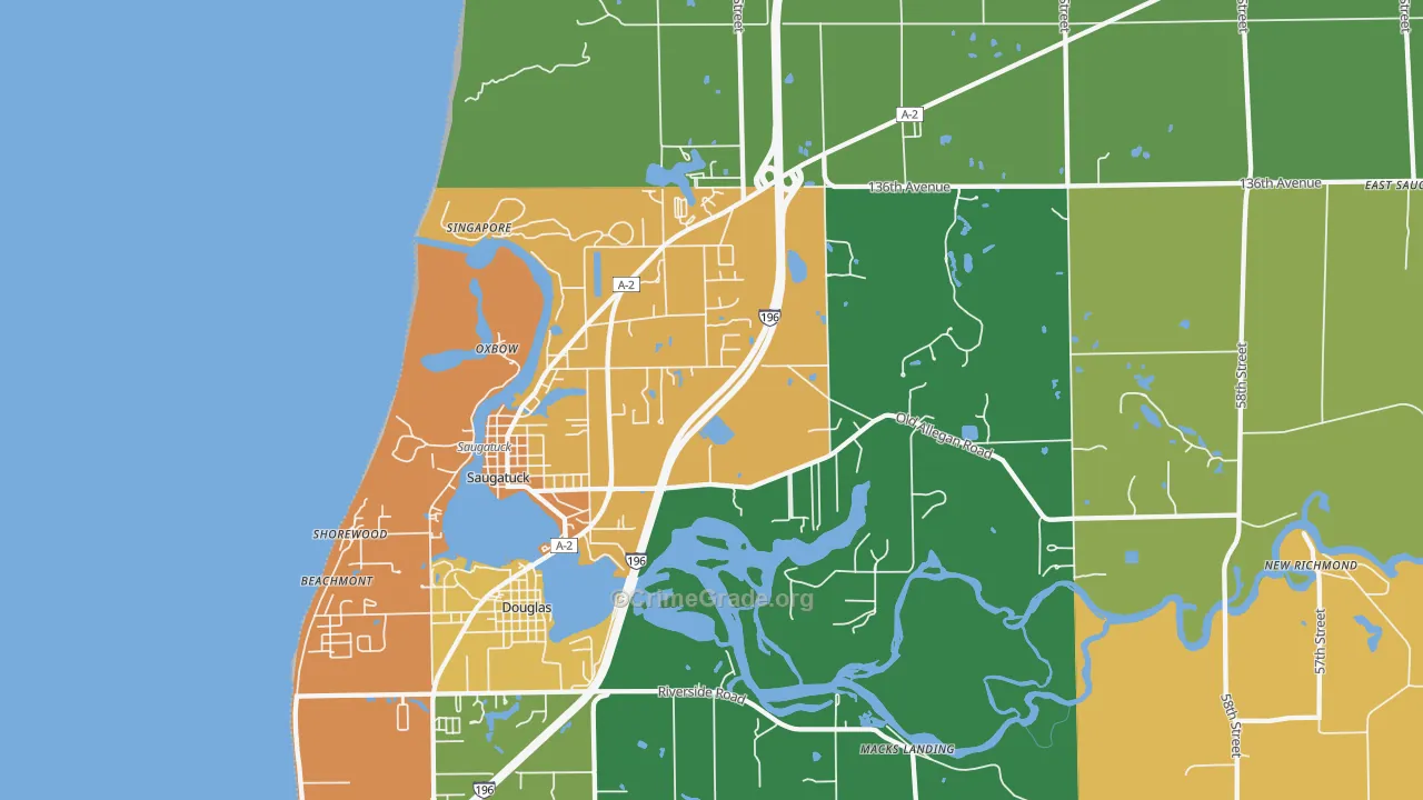 Saugatuck, MI Map of Robbery Rates