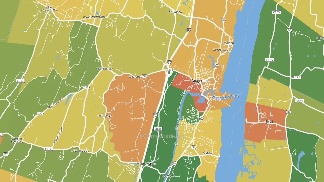 Saugerties, NY Map of Robbery Rates
