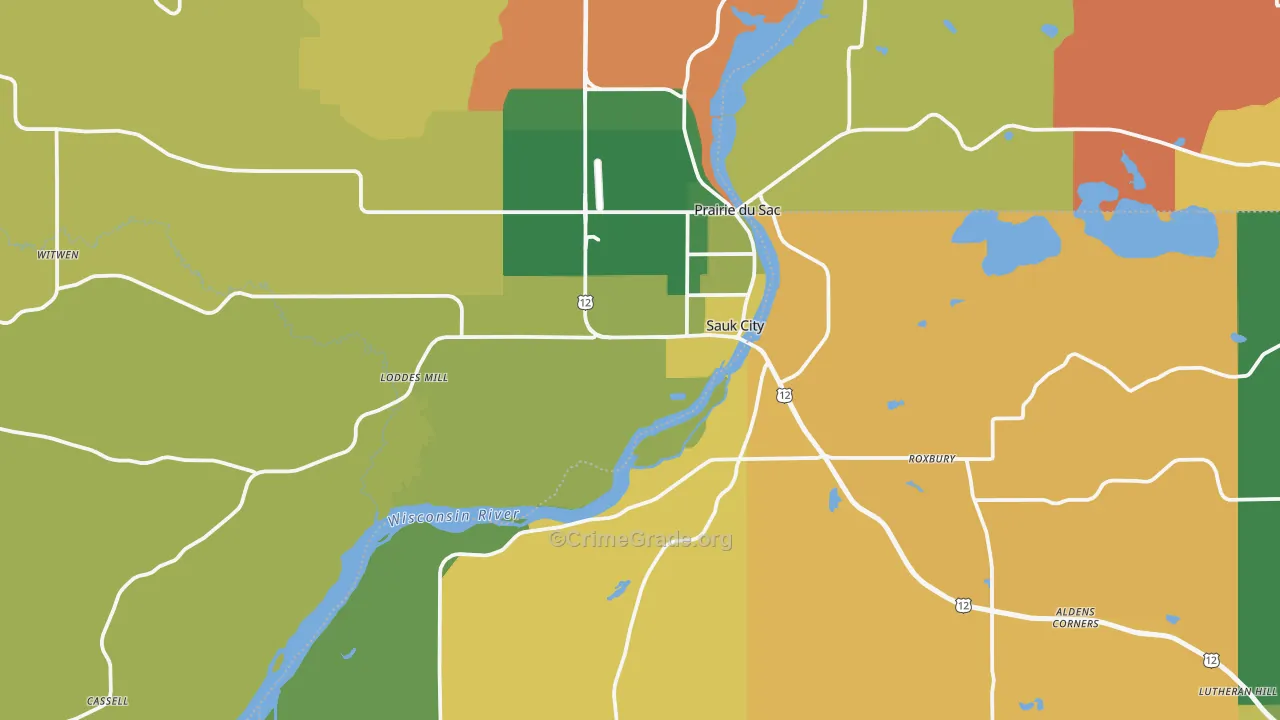 Sauk City, WI Map of Robbery Rates