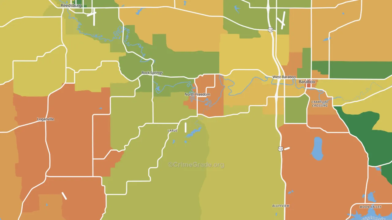 Sauk County, WI Map of Robbery Rates