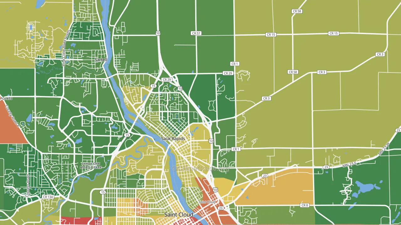 Sauk Rapids, MN Map of Robbery Rates