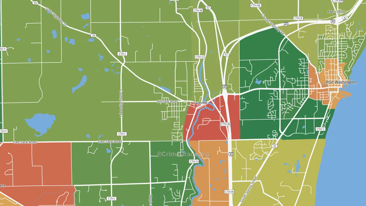 Saukville, WI Map of Robbery Rates