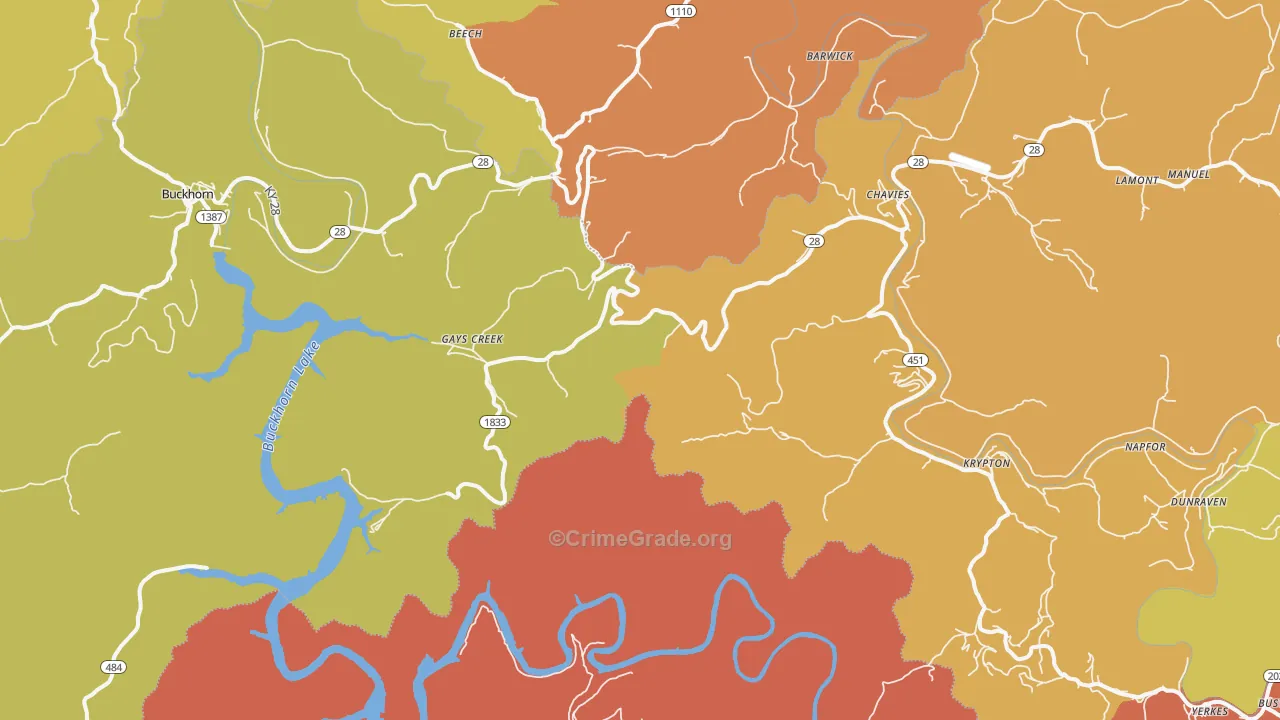 Saul, KY Map of Robbery Rates