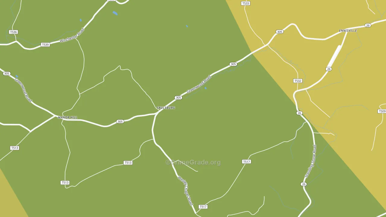 Saulsburg, PA Map of Robbery Rates