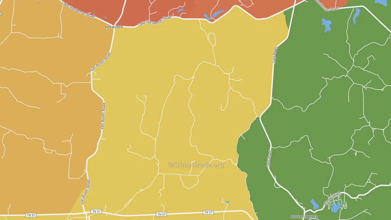 Saulsbury, TN Map of Robbery Rates
