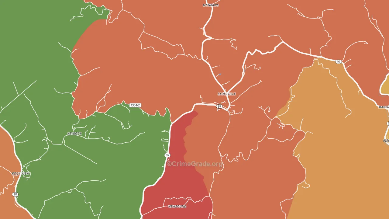 Saulsville, WV Map of Robbery Rates
