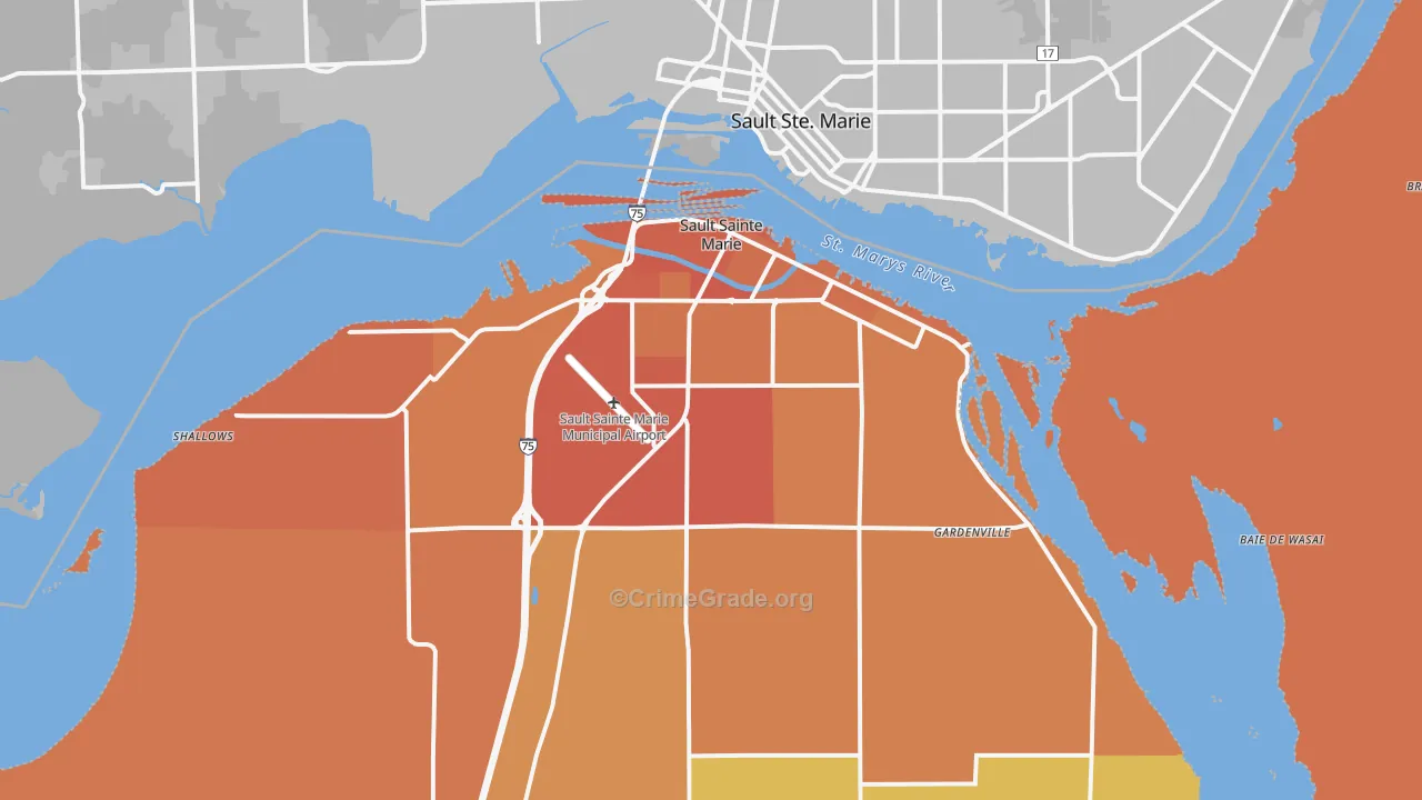 Sault Ste. Marie, MI Map of Robbery Rates