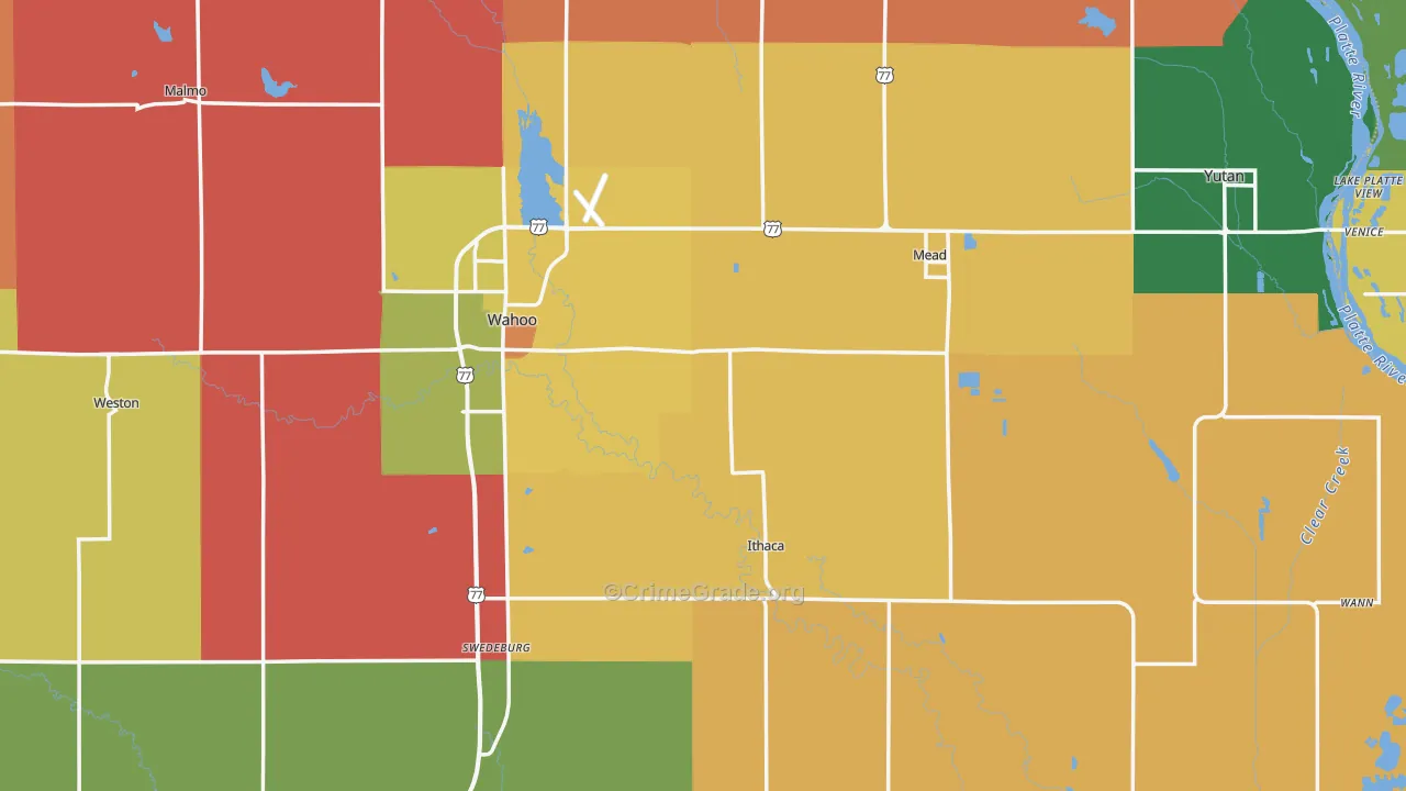 Saunders County, NE Map of Robbery Rates