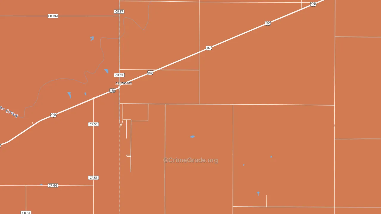 Saunders, KS Map of Robbery Rates