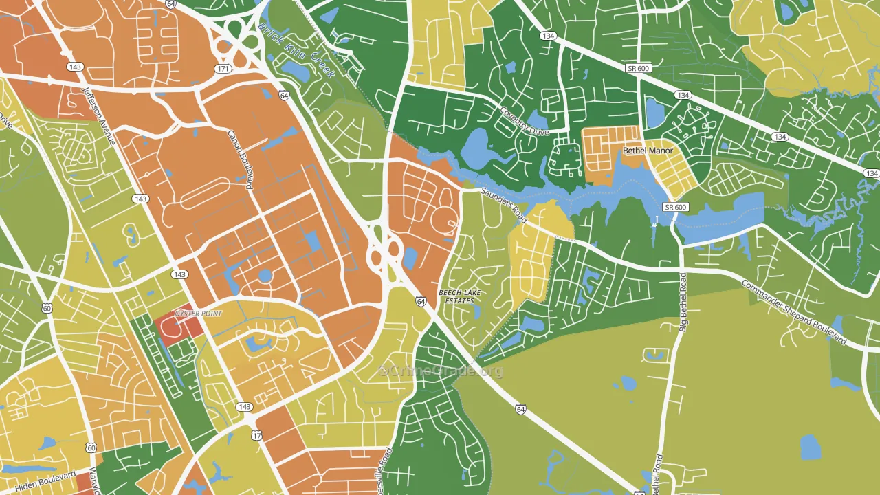 Saunders, Newport News, VA Map of Robbery Rates