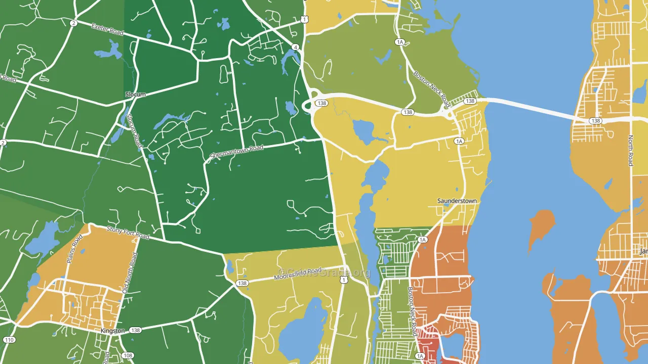 Saunderstown, RI Map of Robbery Rates