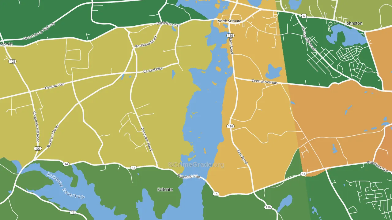 Saundersville, RI Map of Robbery Rates