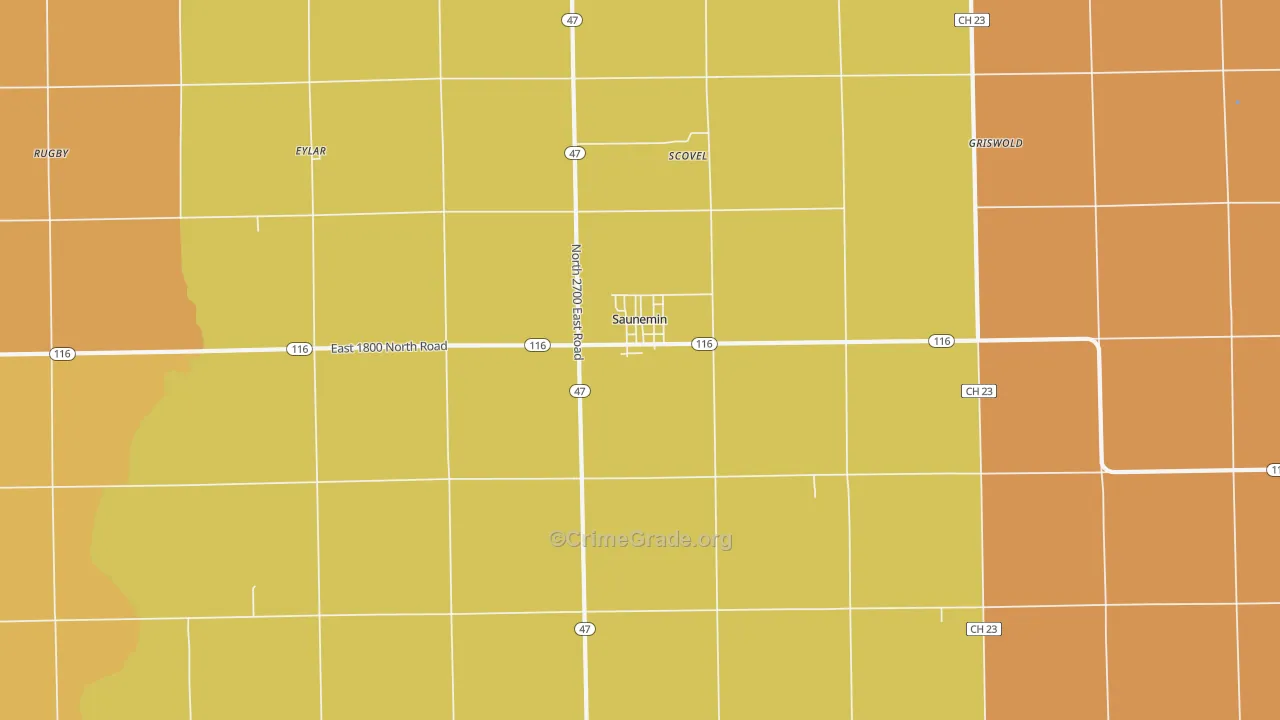 Saunemin, IL Map of Robbery Rates