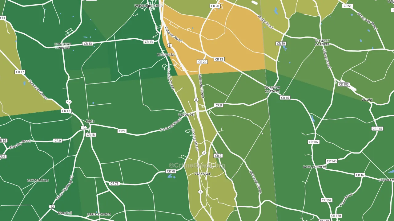 Sauquoit, NY Map of Robbery Rates