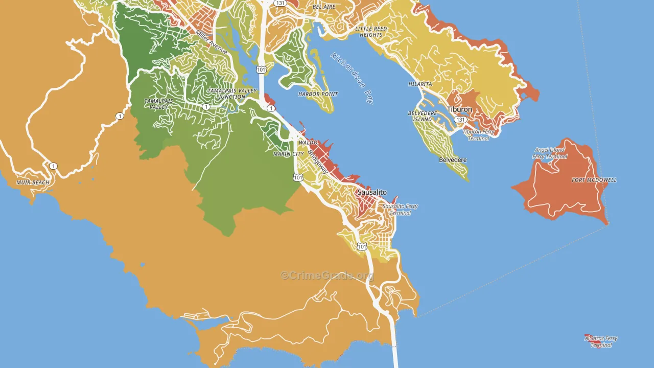 Sausalito, CA Map of Robbery Rates