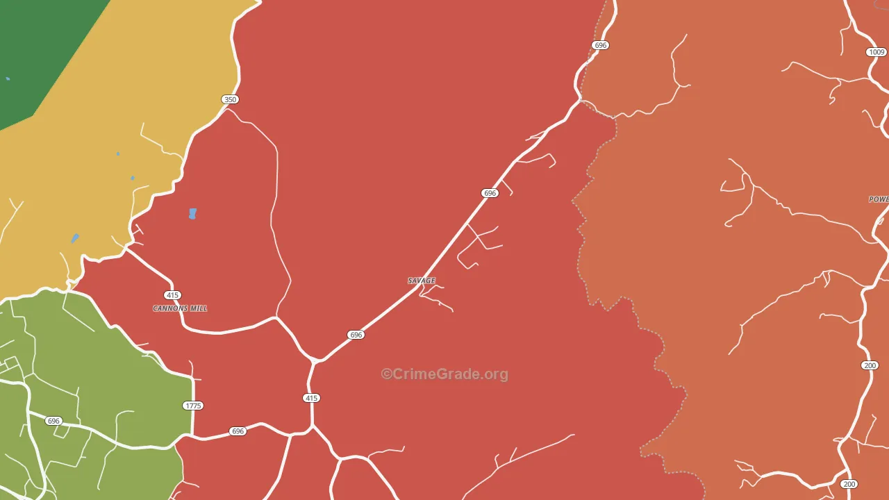Savage, KY Map of Robbery Rates