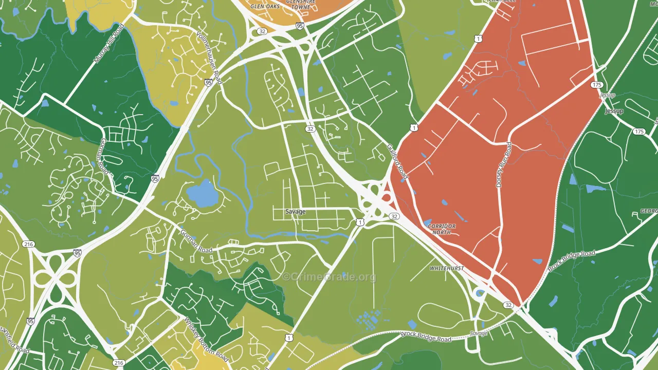 Savage, MD Map of Robbery Rates