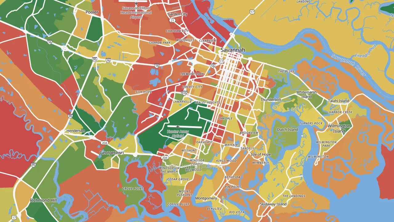 Savannah, GA Map of Robbery Rates