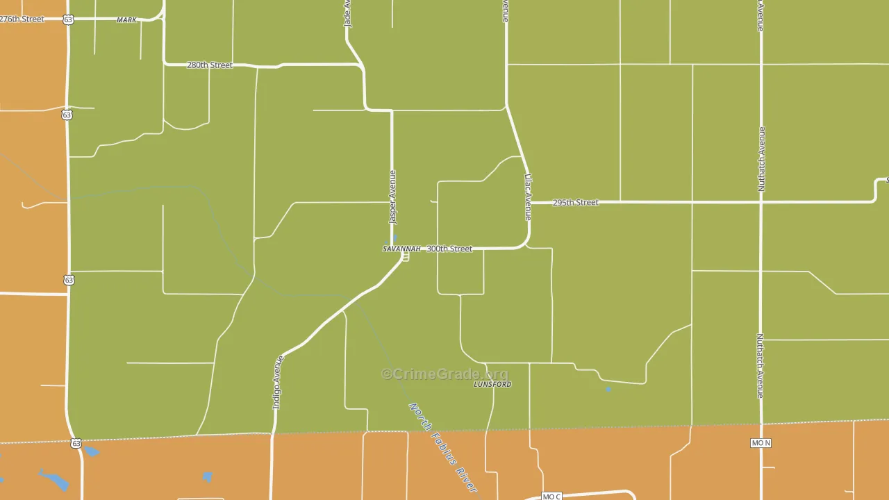 Savannah, IA Map of Robbery Rates