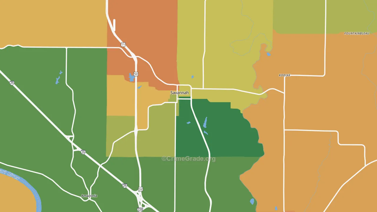 Savannah, MO Map of Robbery Rates