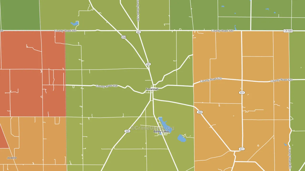 Savannah, OH Map of Robbery Rates