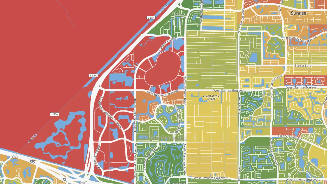Savannah, Sunrise, FL Map of Robbery Rates