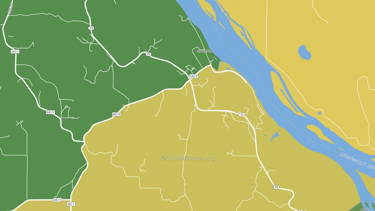 Saverton, MO Map of Robbery Rates