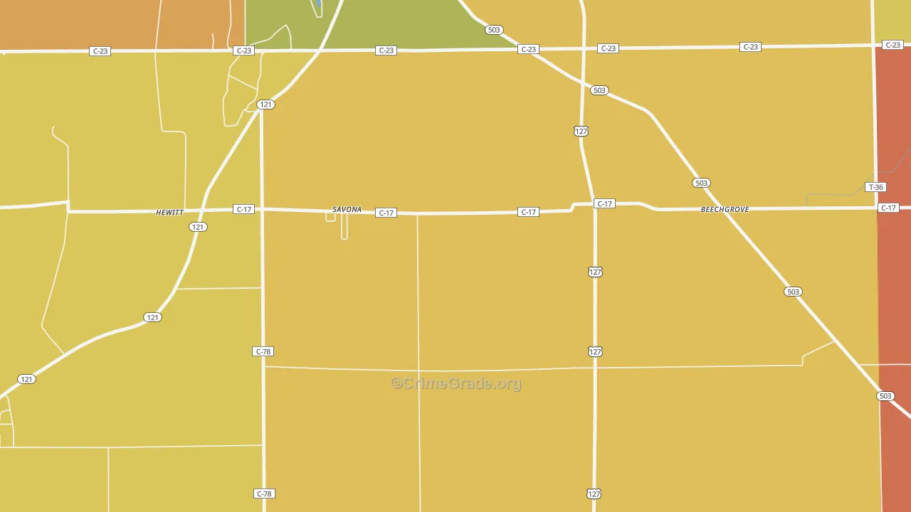 Savona, OH Map of Robbery Rates