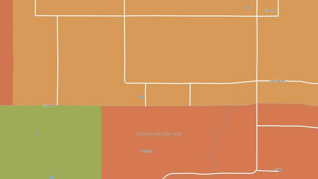 Savonburg, KS Map of Robbery Rates