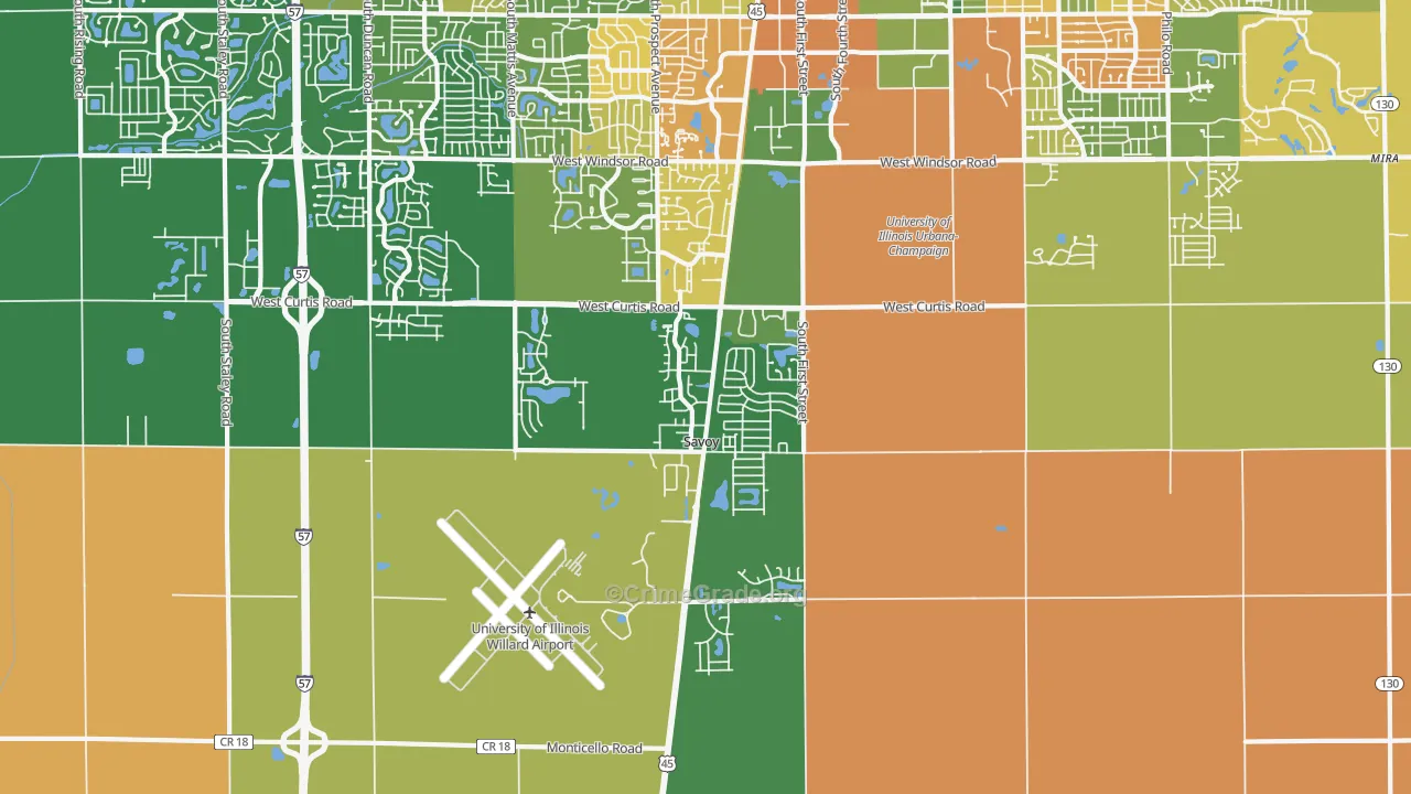 Savoy, IL Map of Robbery Rates