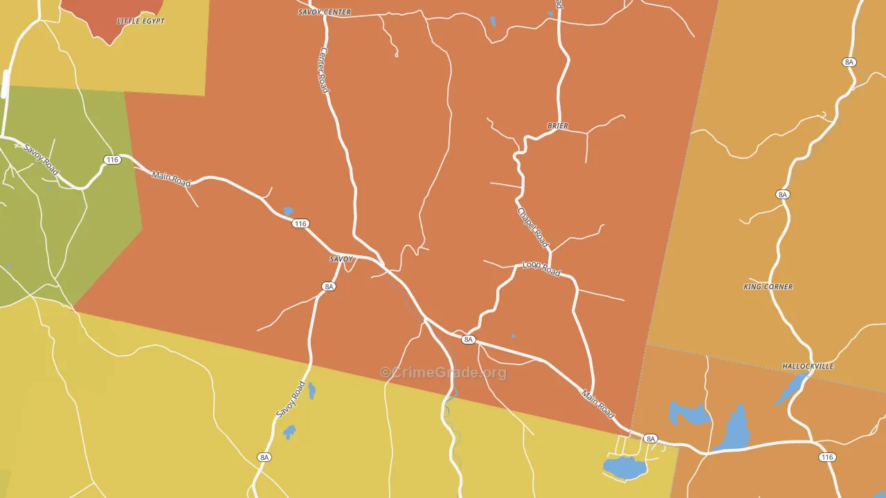 Savoy, MA Map of Robbery Rates