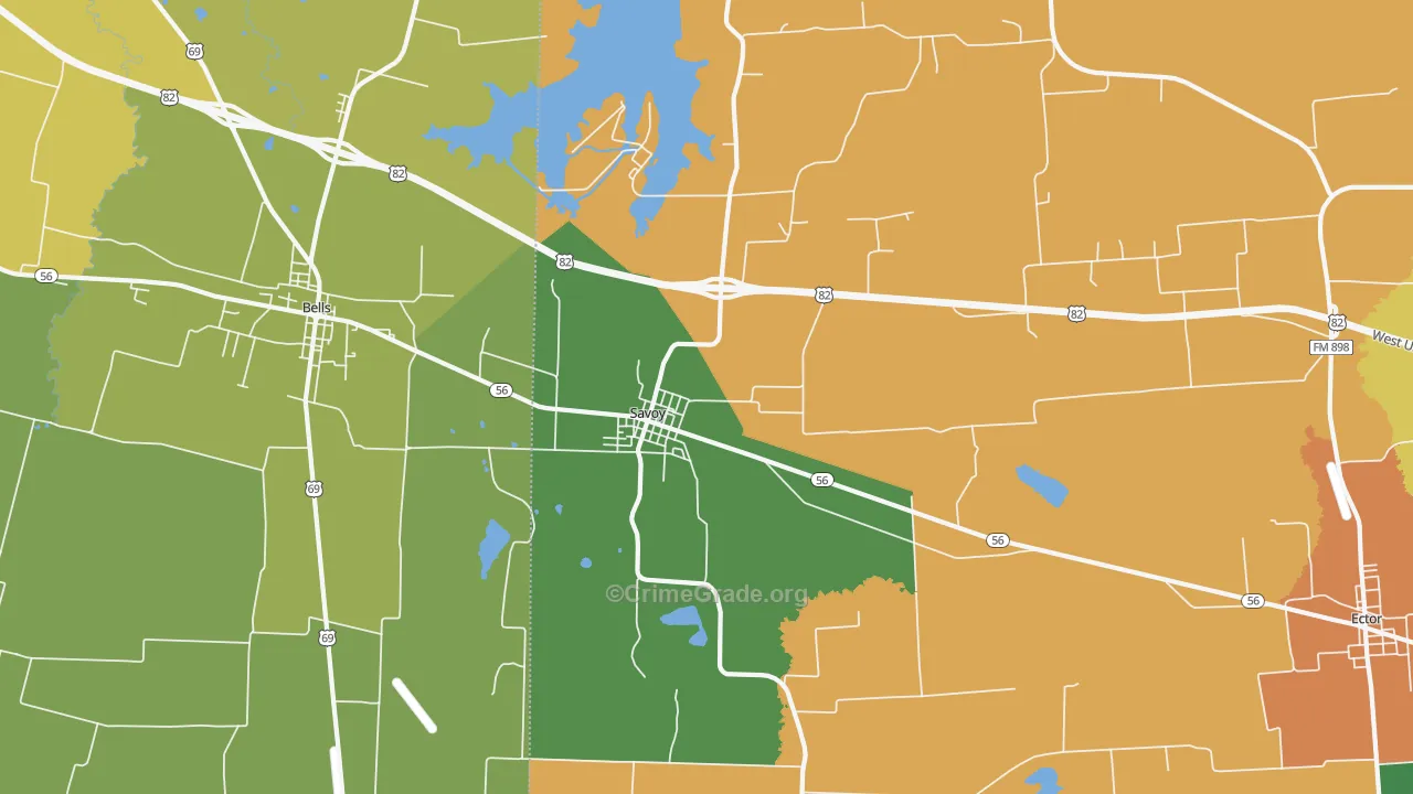 Savoy, TX Map of Robbery Rates