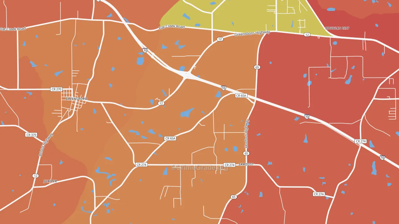 Sawdust, FL Map of Robbery Rates