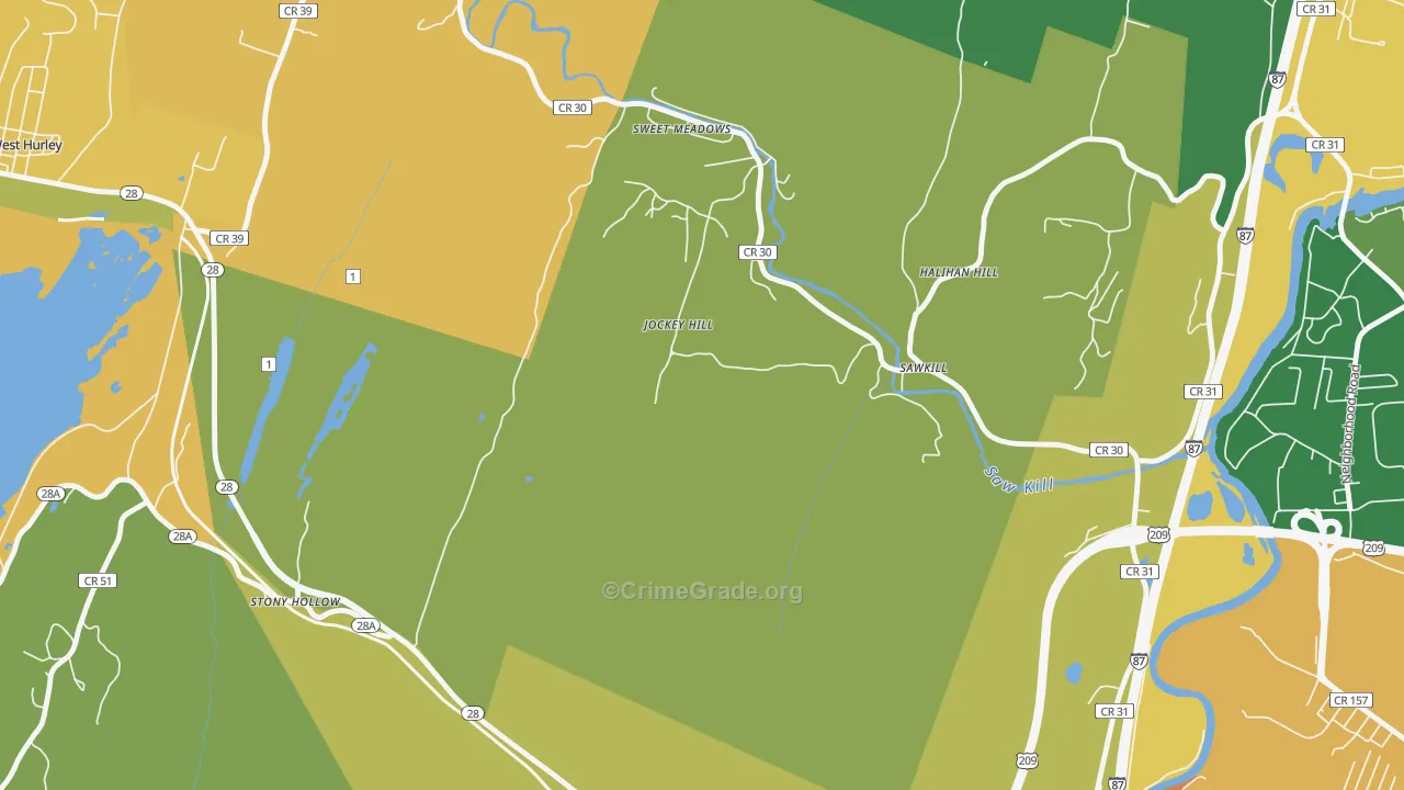 Sawkill, NY Map of Robbery Rates
