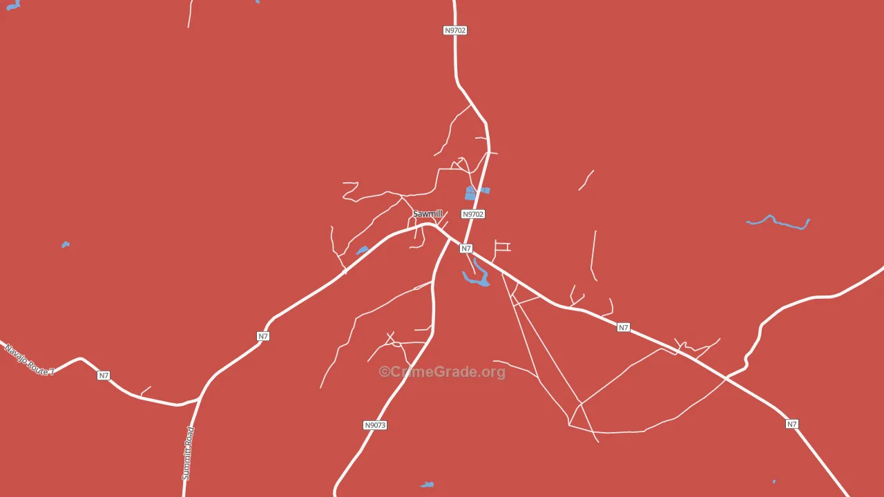Sawmill, AZ Map of Robbery Rates