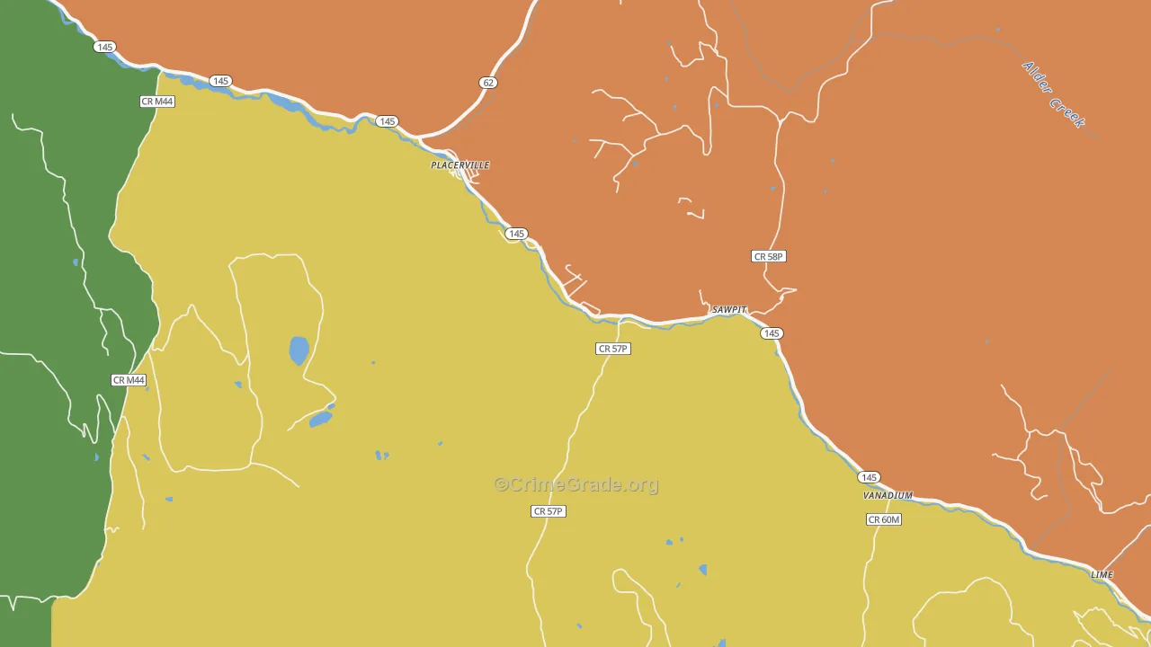 Sawpit, CO Map of Robbery Rates