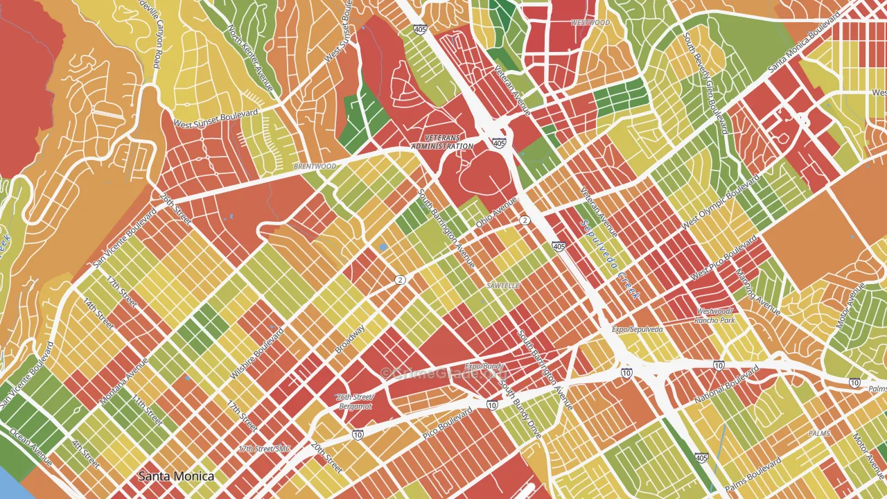 Sawtelle, Los Angeles, CA Map of Robbery Rates