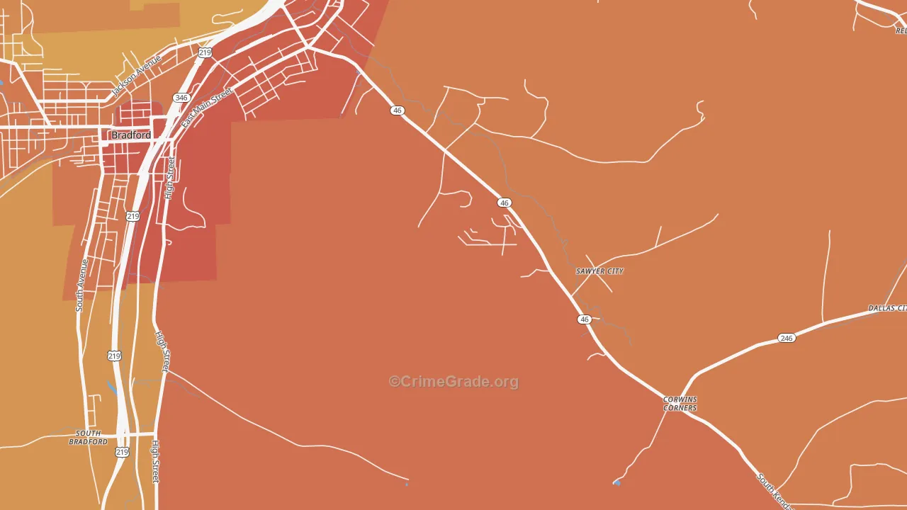 Sawyer City, PA Map of Robbery Rates