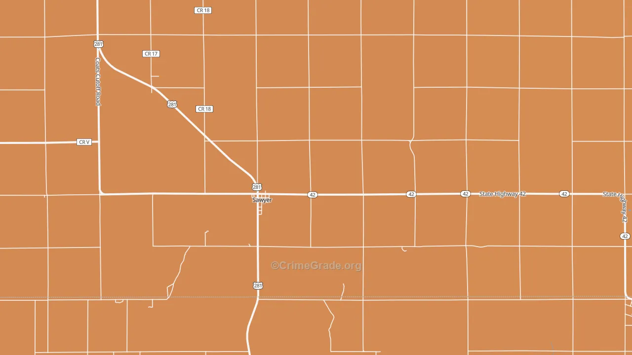 Sawyer, KS Map of Robbery Rates