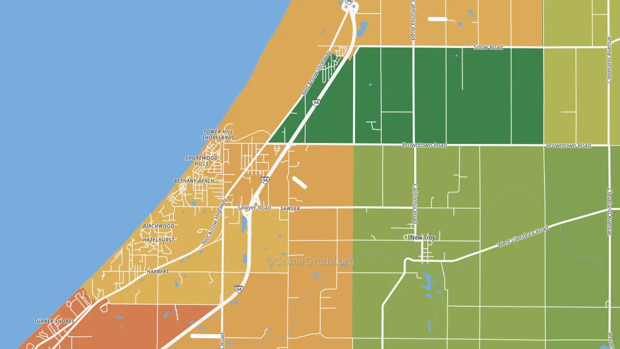 Sawyer, MI Map of Robbery Rates