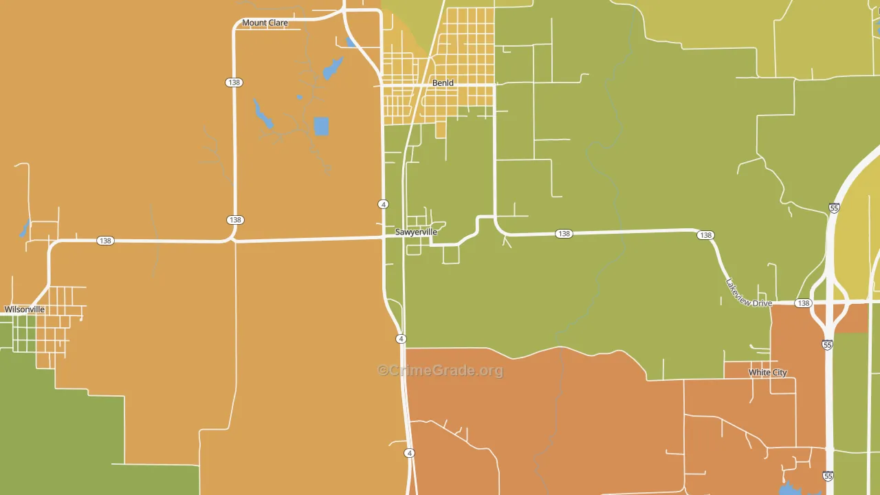 Sawyerville, IL Map of Robbery Rates