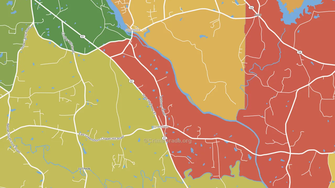 Saxapahaw, NC Map of Robbery Rates