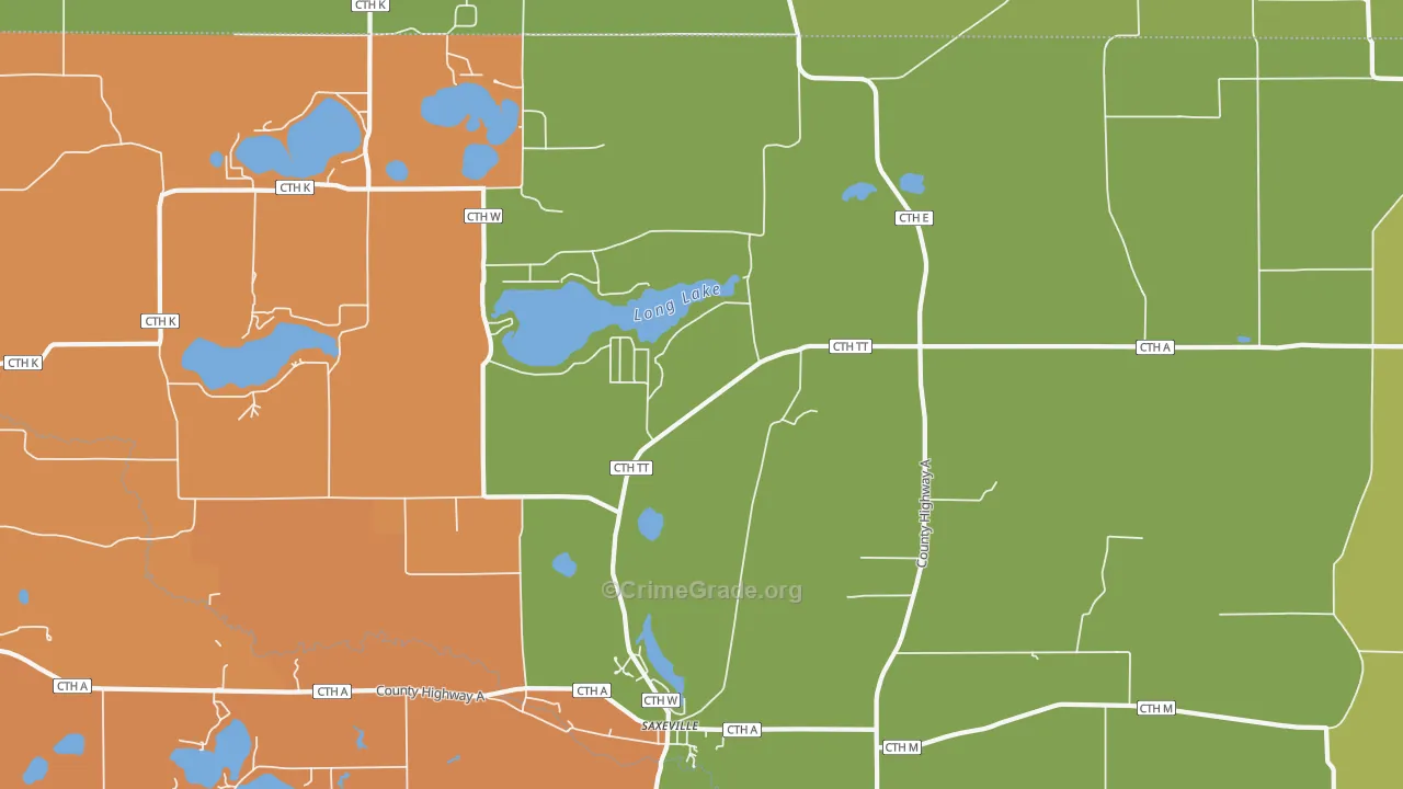 Saxeville, WI Map of Robbery Rates