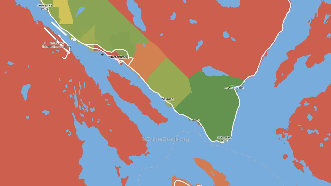Saxman, AK Map of Robbery Rates