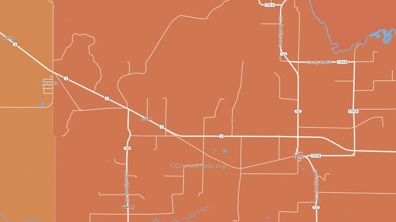 Saxon, WI Map of Robbery Rates