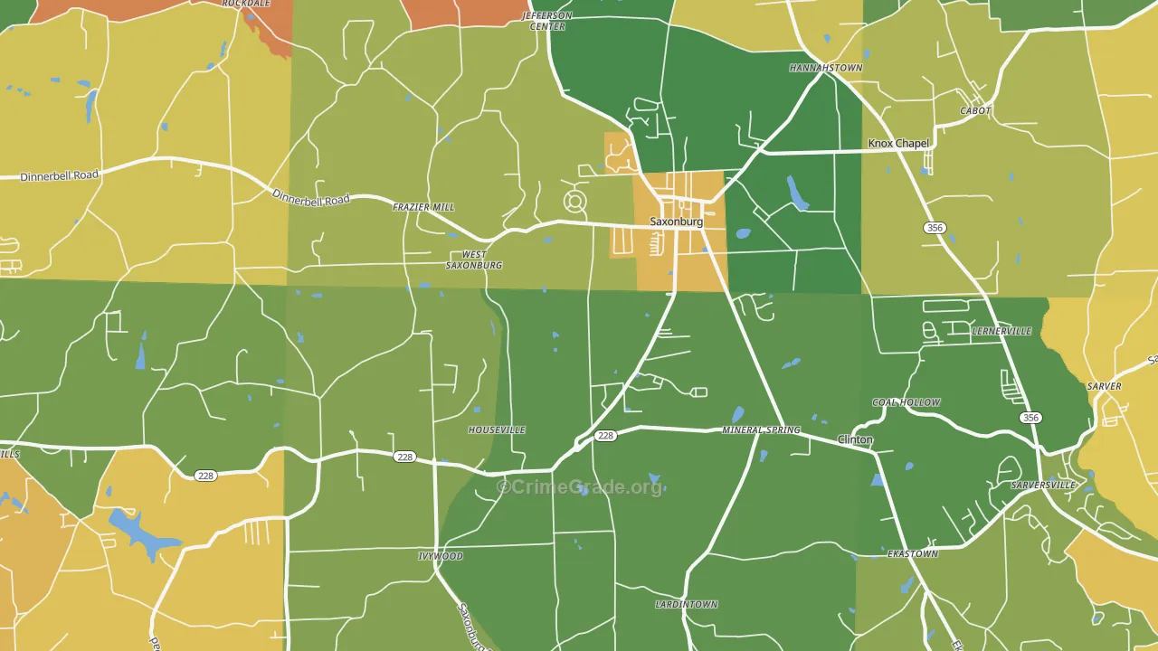 Saxonburg, PA Map of Robbery Rates