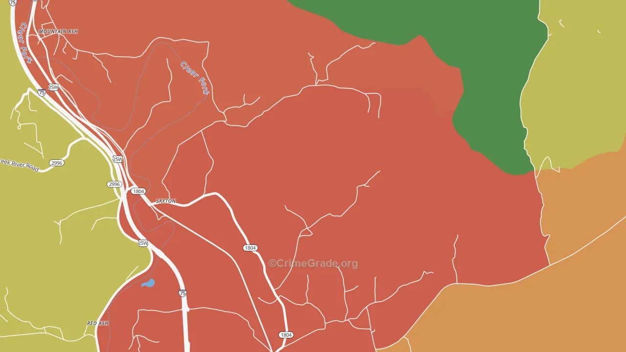 Saxton, KY Map of Robbery Rates
